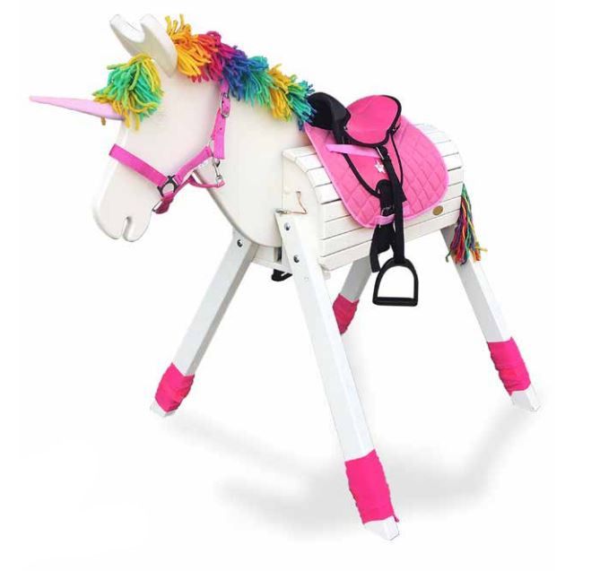 Kinder-Gartenpferd Set Holz-Einhorn Regenbogen