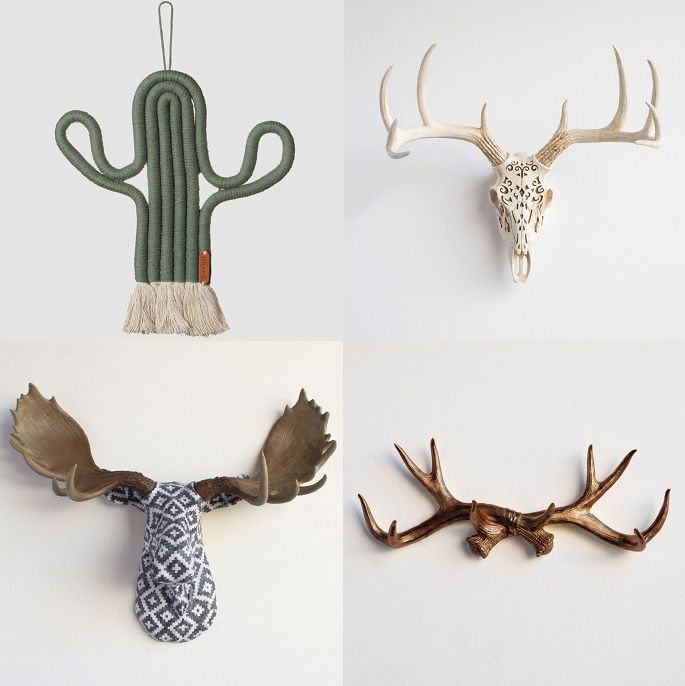 Kaktus-Wanddeko, Hirschschädel, Elchgeweih, Hirschgeweih