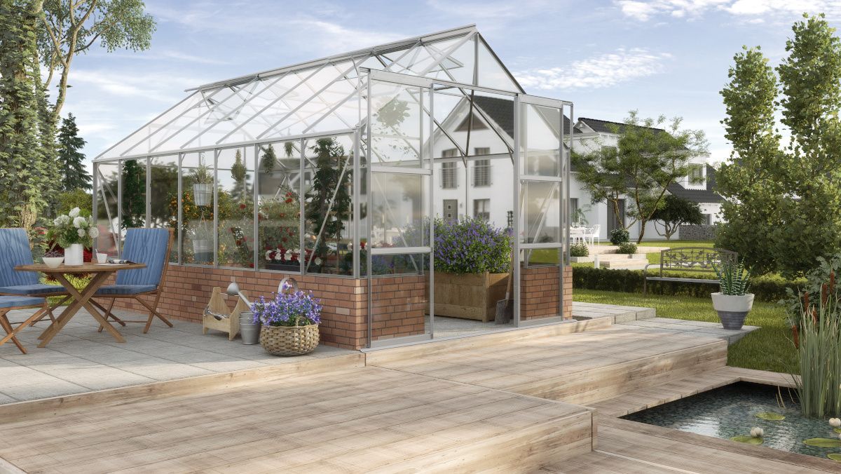 Aluminium-Gewächshaus auf Mauersockel