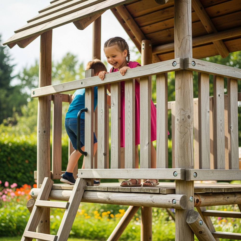 Holzspielturm im Garten