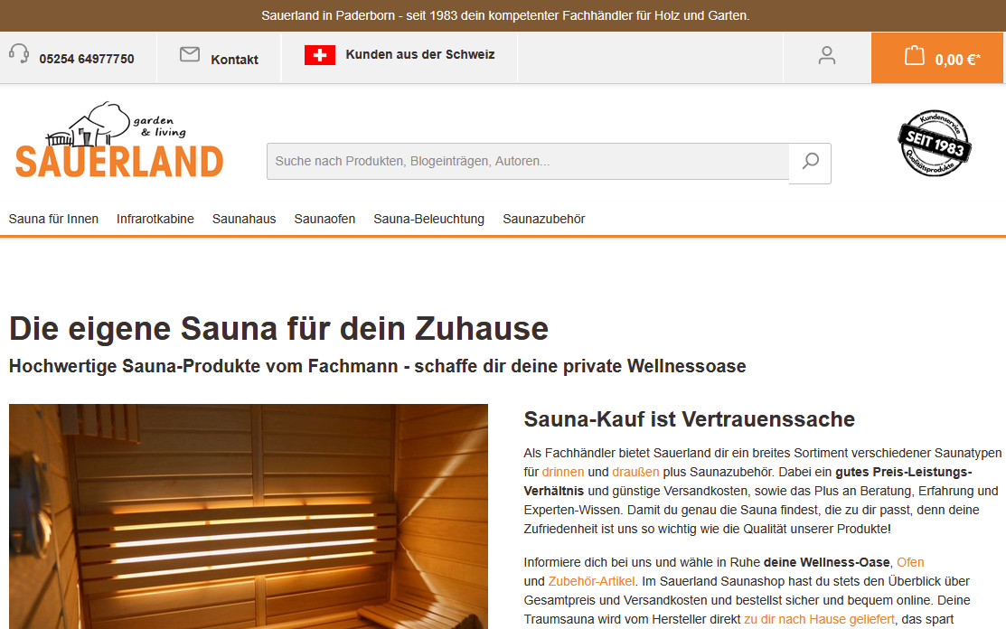 Vorschau Onlineshop www.sauerland-sauna.de