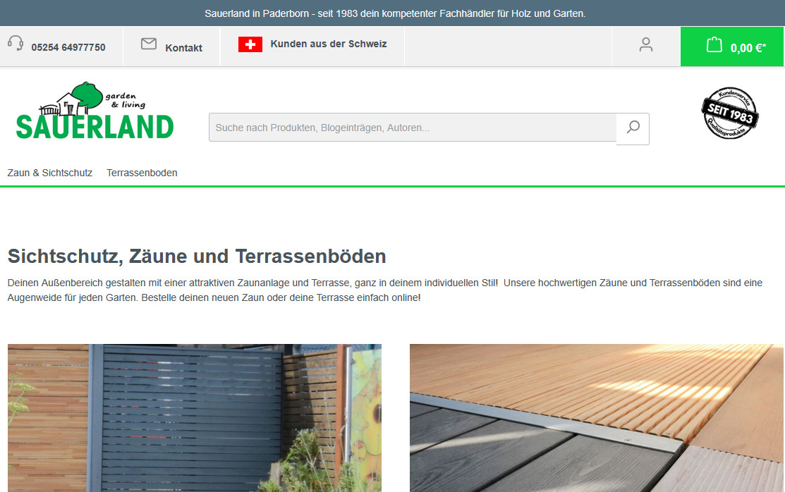 Vorschau Onlineshop www.sauerland-zaun.de