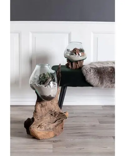 Teakholzskultur mit Glasvase "Waterdrop"